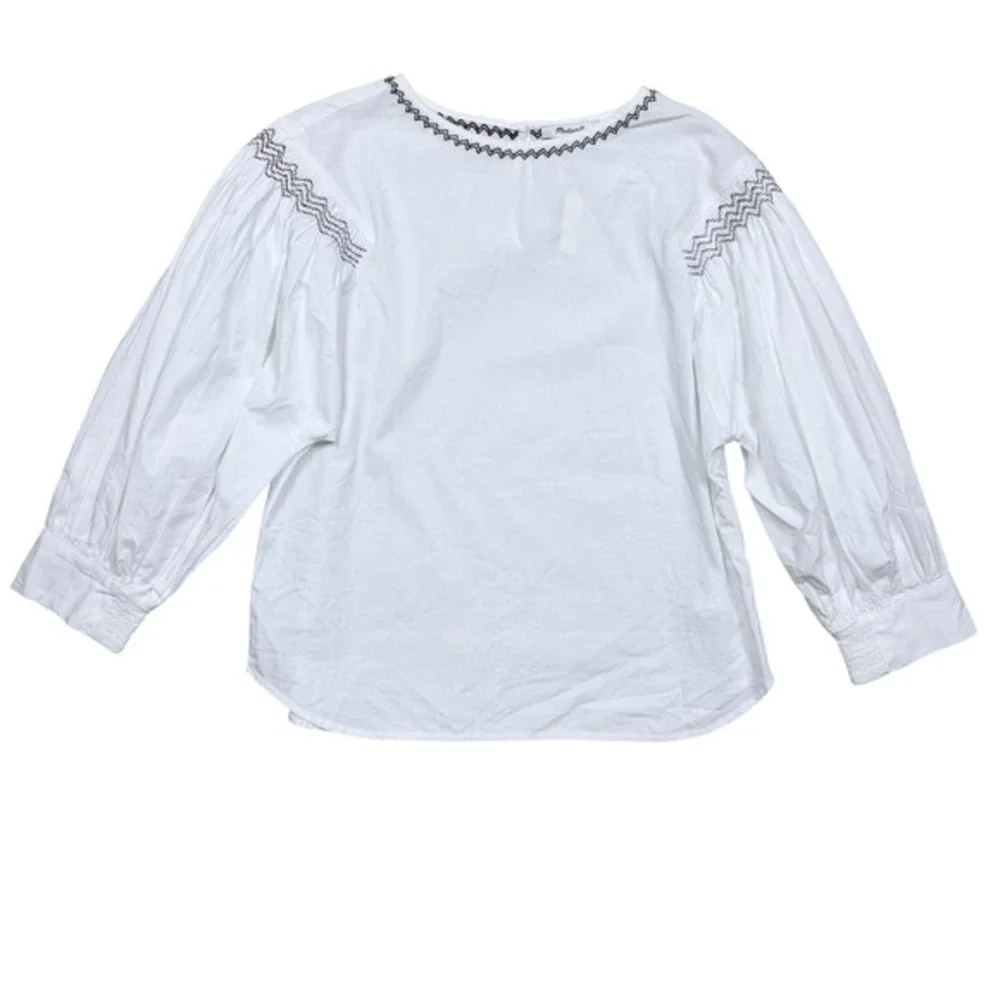 NWT Madewell‎ Women's Embroidered Poplin Balloon-Sleeve Top Small Boho